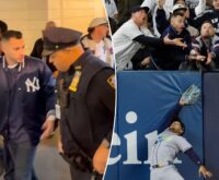 Aficionado de los Yankees es escoltado fuera de Yankee Stadium tras interferir en la jugada de Anthony Volpe