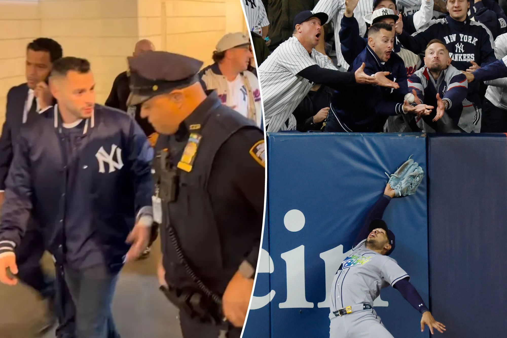 Aficionado de los Yankees es escoltado fuera de Yankee Stadium tras interferir en la jugada de Anthony Volpe