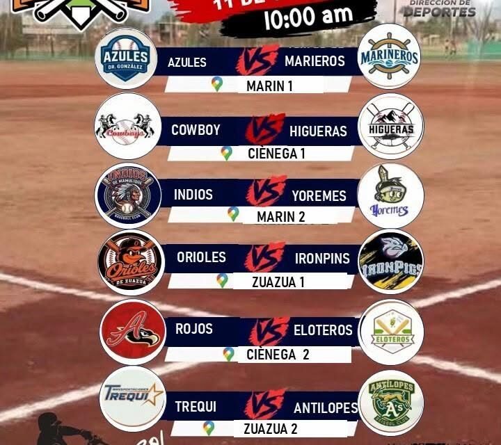 Cartelera oficial de la Jornada 4 de la Liga de Béisbol de Ciénega de Flores para el domingo 11 de octubre