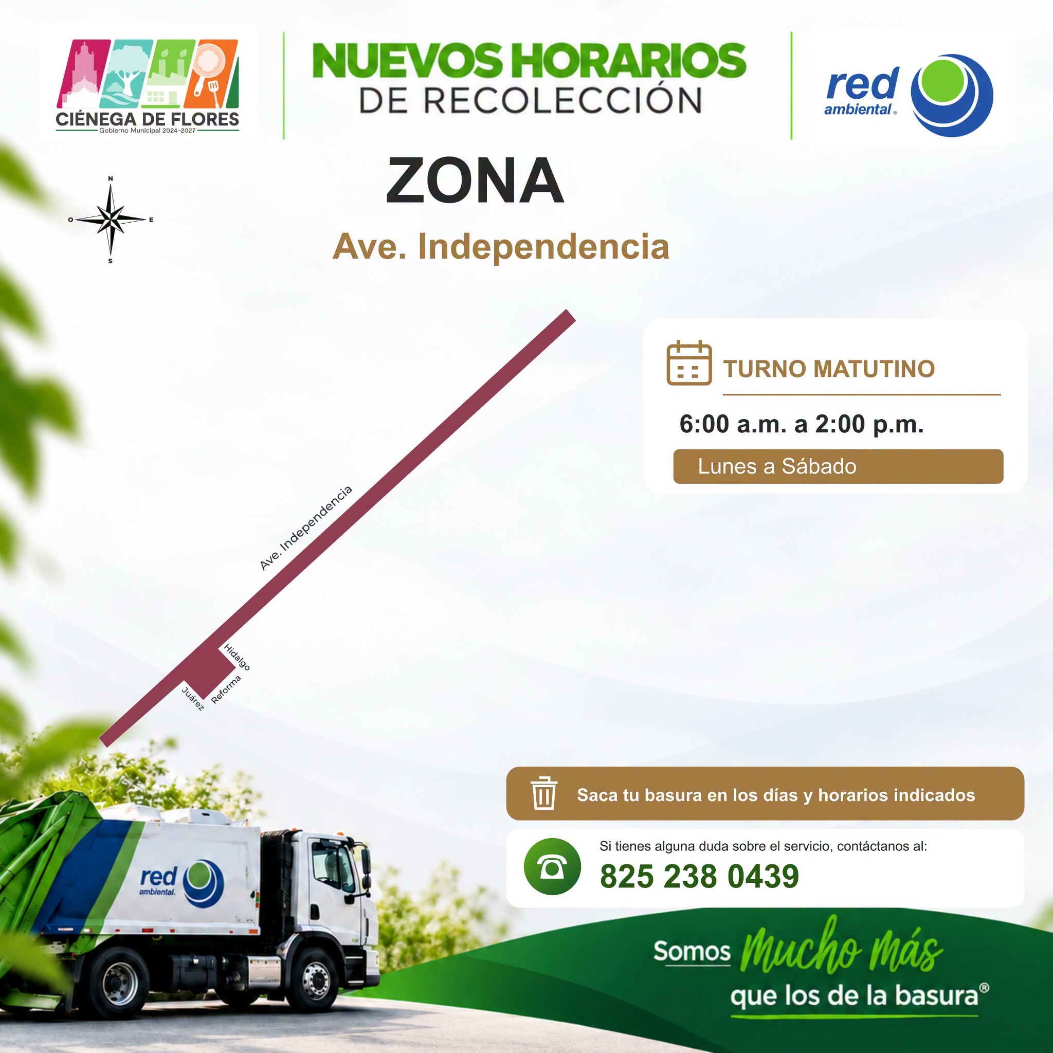Mapa del recorrido de avenida Independencia: lunes a sábado, de 6:00 a. m. a 2:00 p. m.