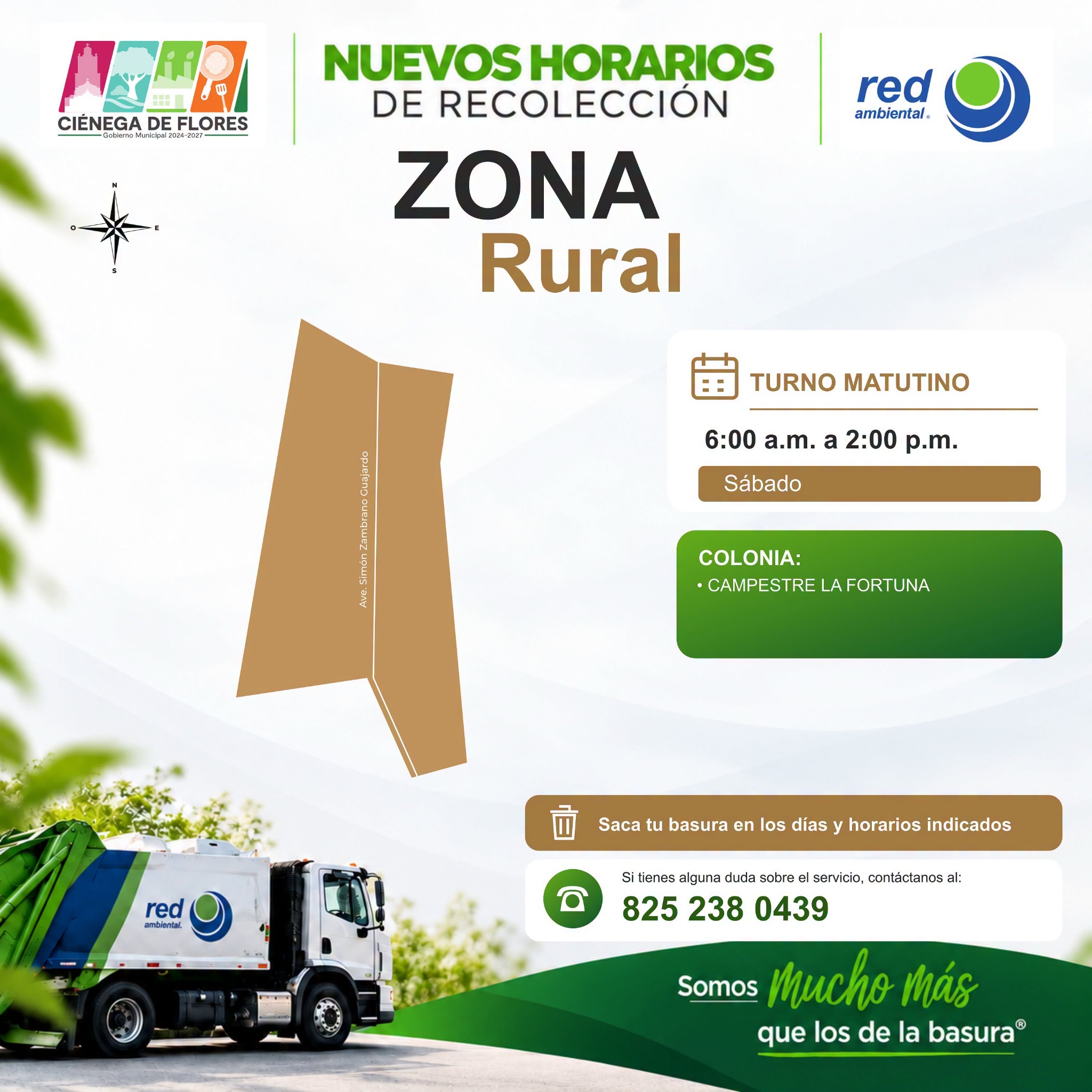 Mapa de la zona rural: Campestre La Fortuna, sábados de 6:00 a. m. a 2:00 p. m.