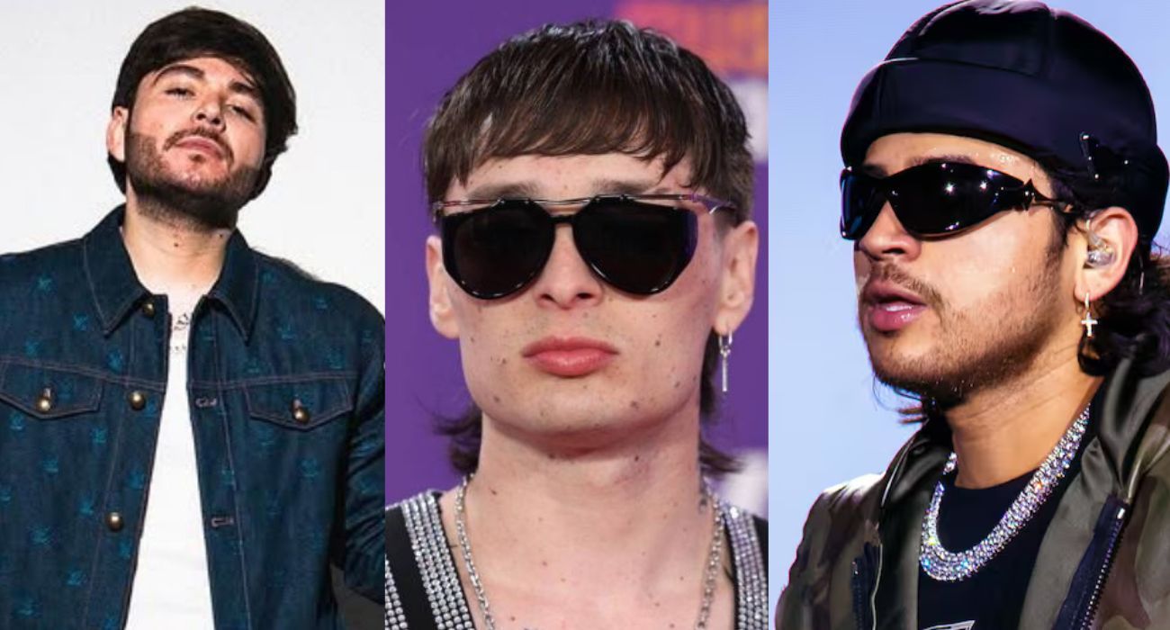 Collage fotográfico de Peso Pluma y Tito Double P que ilustran los premios Billboard de 2026