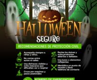 Aviso oficial de Protección Civil y Bomberos de Ciénega de Flores con recomendaciones para Halloween y teléfono 825 238 0002