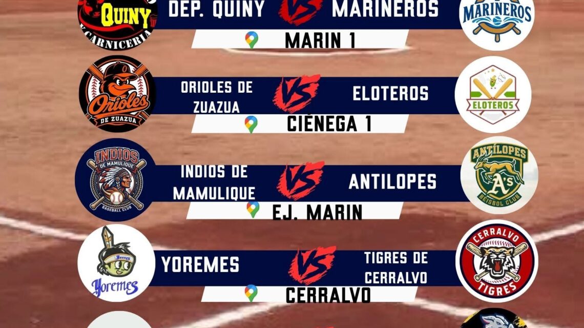 Rol de juegos de la Jornada 7 de la Liga de Béisbol de Ciénega de Flores para el domingo 1 de noviembre de 2026, con seis enfrentamientos y un partido pendiente
