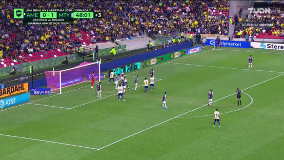 El gol de Santiago Bueno que puso el 1-1 entre América y Rayados el 10 de octubre de 2026.
