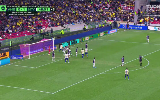 El gol de Santiago Bueno que puso el 1-1 entre América y Rayados el 10 de octubre de 2026.