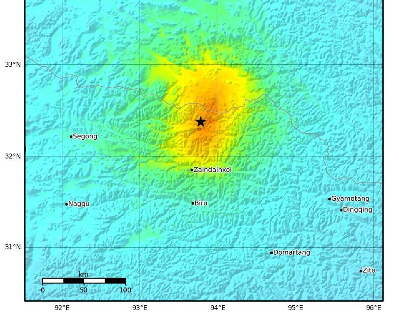 Mapa oficial USGS de intensidad de temblor magnitud 7 ocurrido en Tíbet el 22 de octubre de 2026