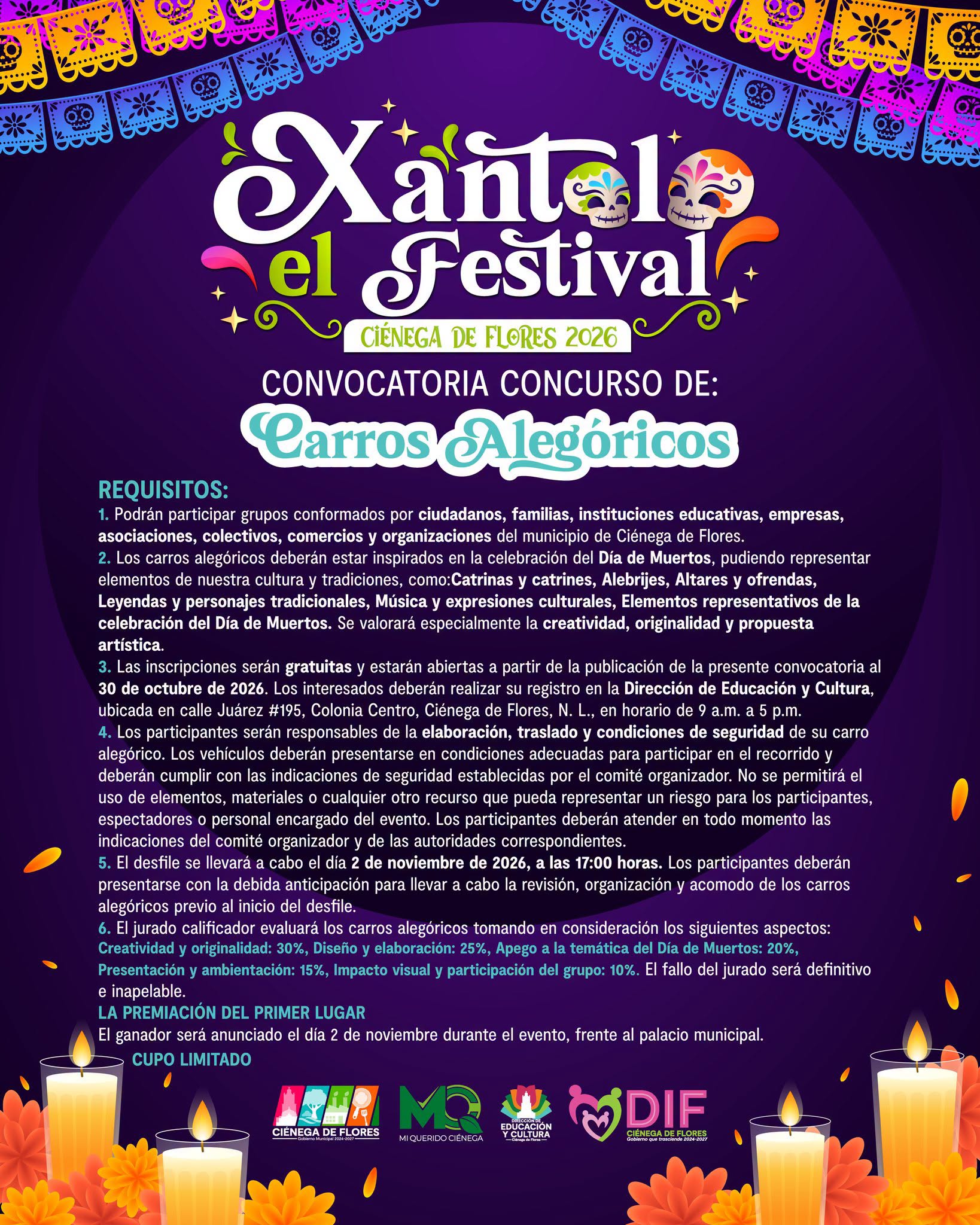 Cartel oficial del Concurso de Carros Alegóricos del Xantolo 2026