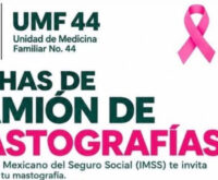 Encabezado del cartel de mastografías del IMSS en la UMF 44 de Ciénega de Flores.