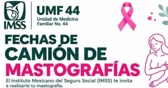 Encabezado del cartel de mastografías del IMSS en la UMF 44 de Ciénega de Flores.